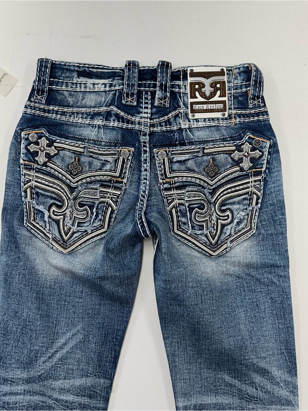 Rock Revival Kinslee Slim Straight Stretch Jeans Mens 28x28 Blue Distress SJ203